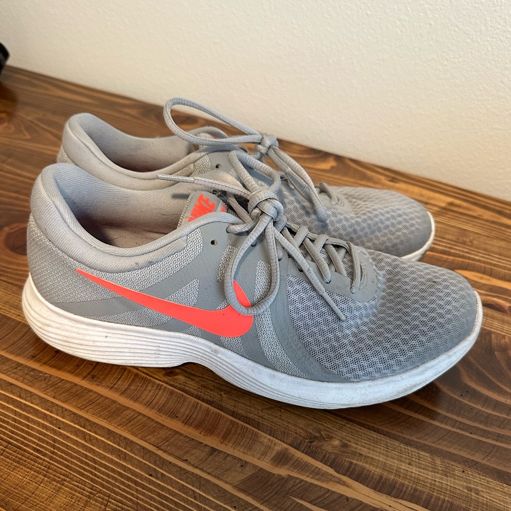 Nike Revolution Running Shoe - grey and bright coral